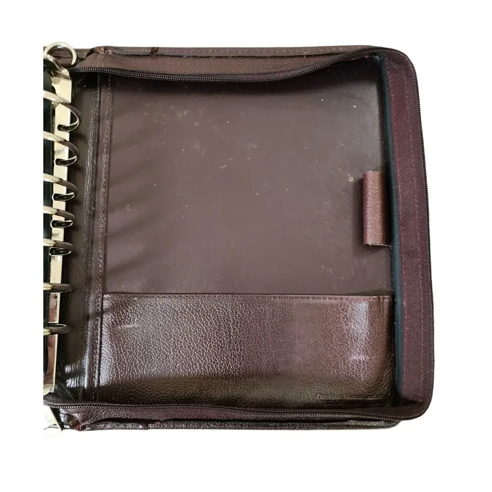 Vintage Franklin Day Timer Genuine Leather 7-Ring Classic Planner Zipper Closure